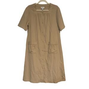 The Tog Shop Beige Button Front House Dress Women's Size Medium Midi Length